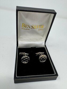 Vintage Ben Silver Sterling Silver 925 Diamond Cut Cufflinks With Box